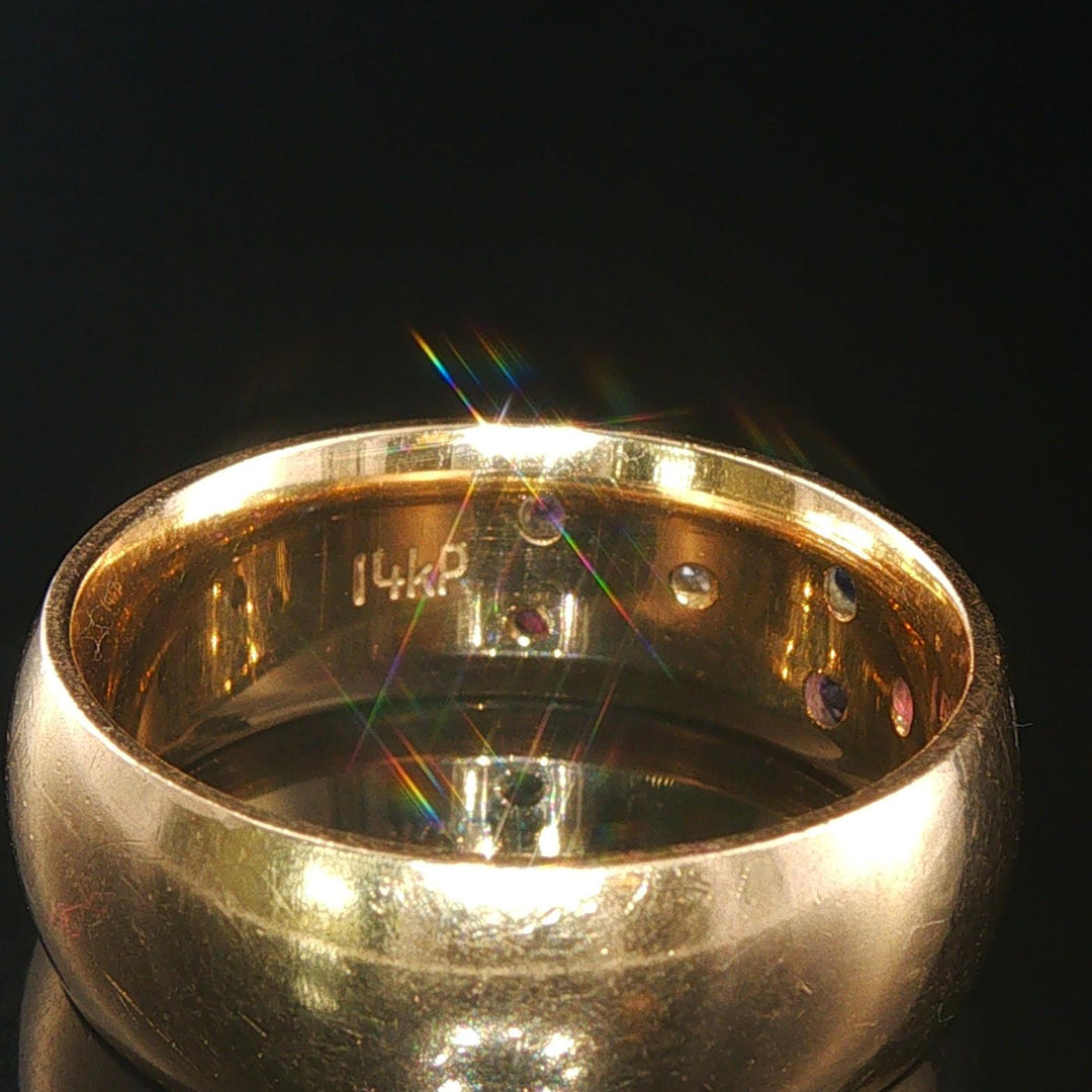 14k Yellow Gold Multi Gemstone and Diamond Solid Band Ring Size 9.5