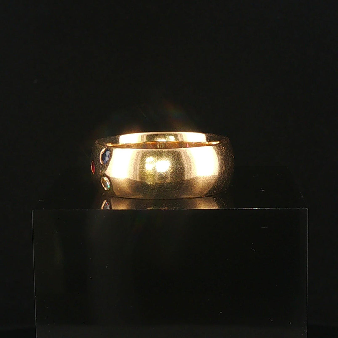 14k Yellow Gold Multi Gemstone and Diamond Solid Band Ring Size 9.5