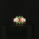 14k Yellow Gold Ruby Emerald and Diamond Ladies Ring Size 7.25