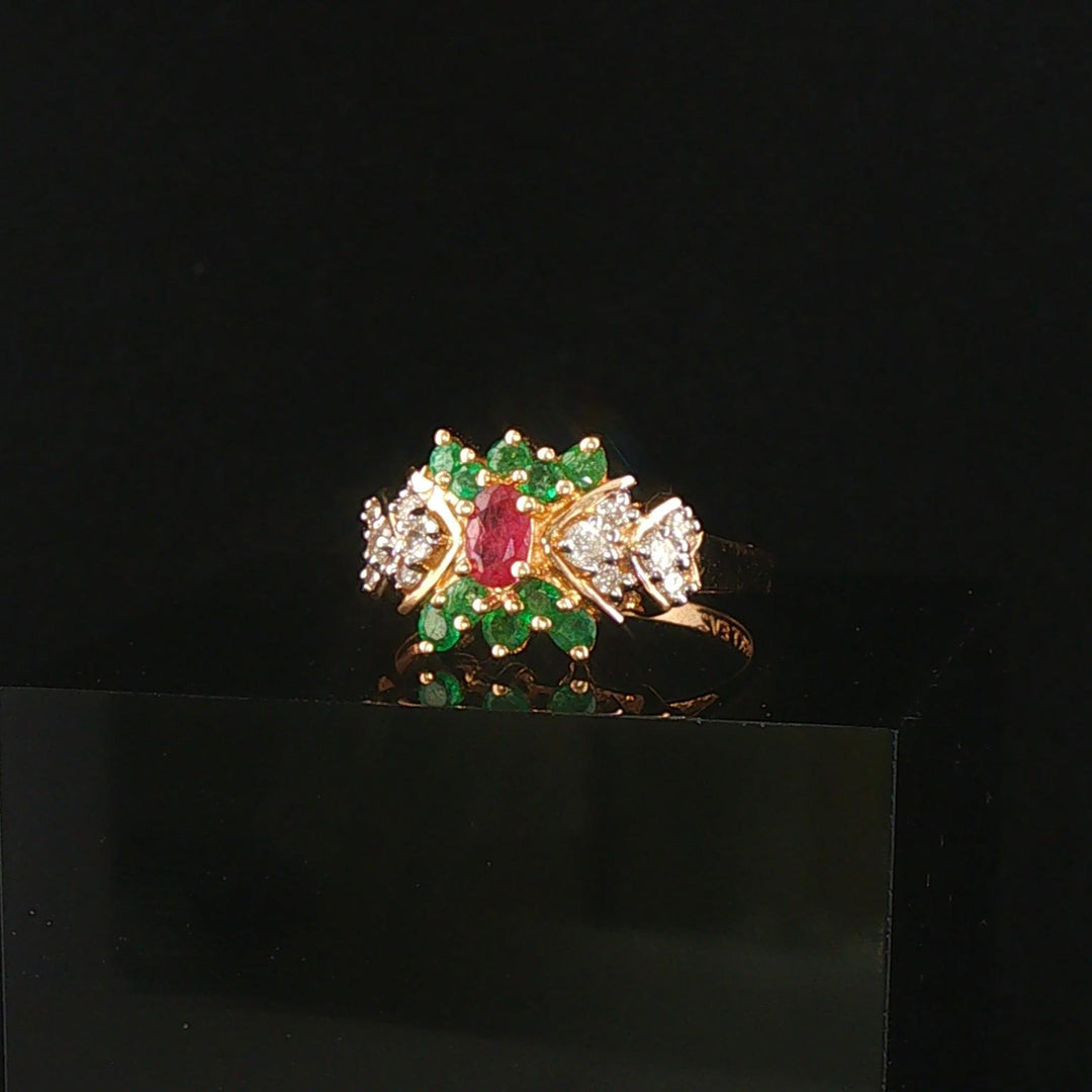 14k Yellow Gold Ruby Emerald and Diamond Ladies Ring Size 7.25