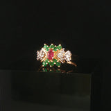 14k Yellow Gold Ruby Emerald and Diamond Ladies Ring Size 7.25
