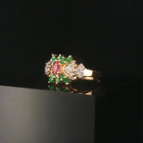 14k Yellow Gold Ruby Emerald and Diamond Ladies Ring Size 7.25