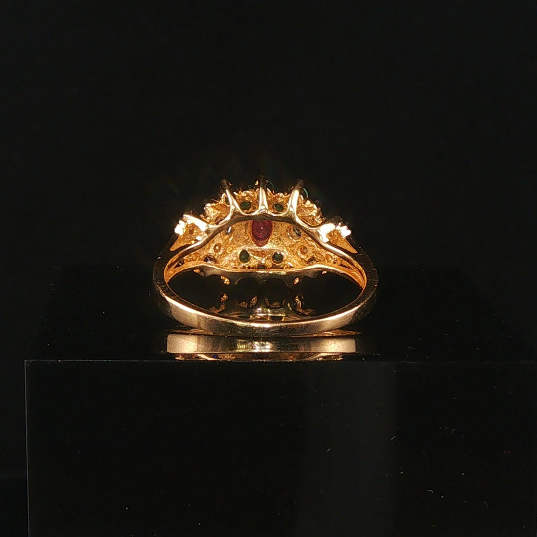 14k Yellow Gold Ruby Emerald and Diamond Ladies Ring Size 7.25
