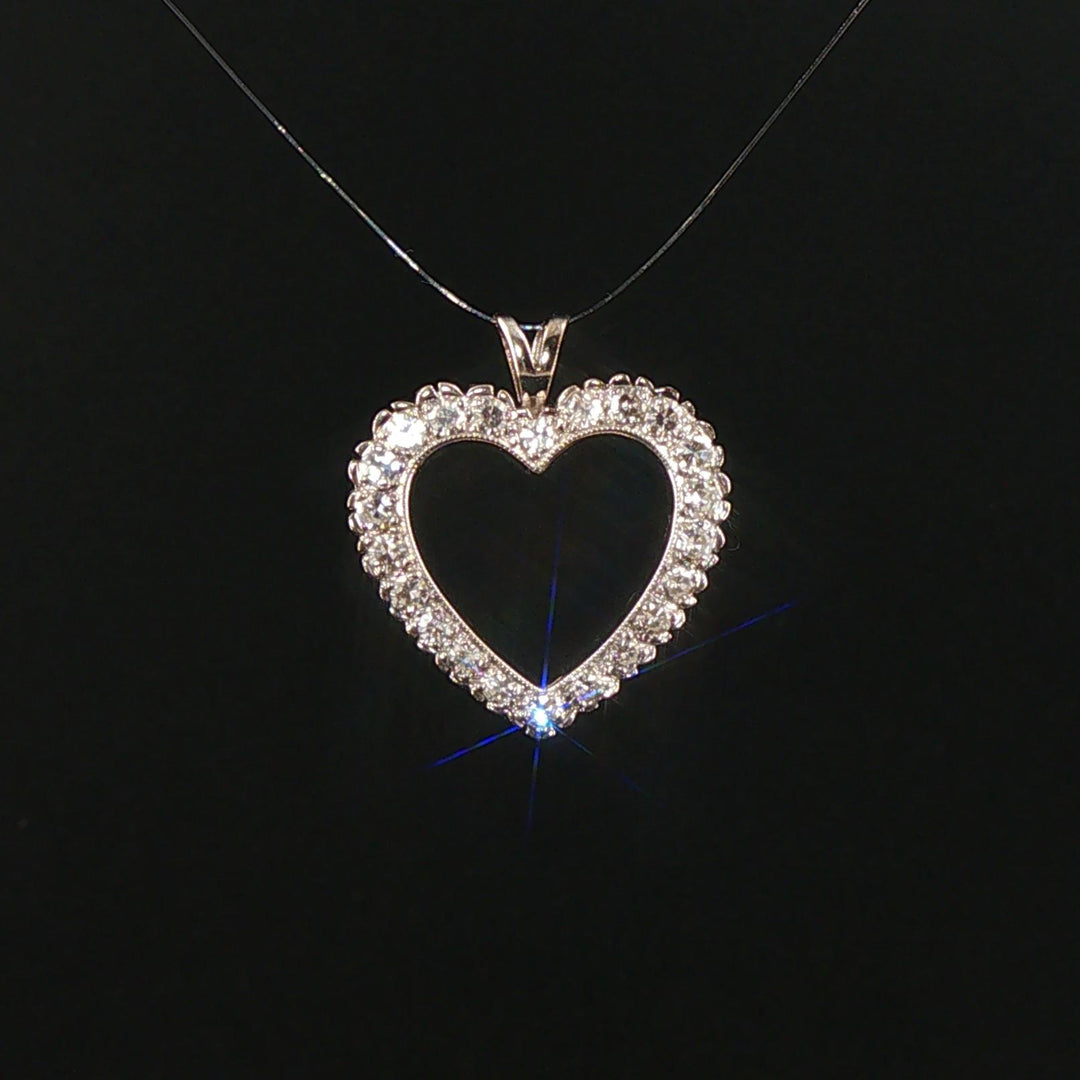 14k White Gold and 0.65cttw Diamond Vintage Heart Pendant