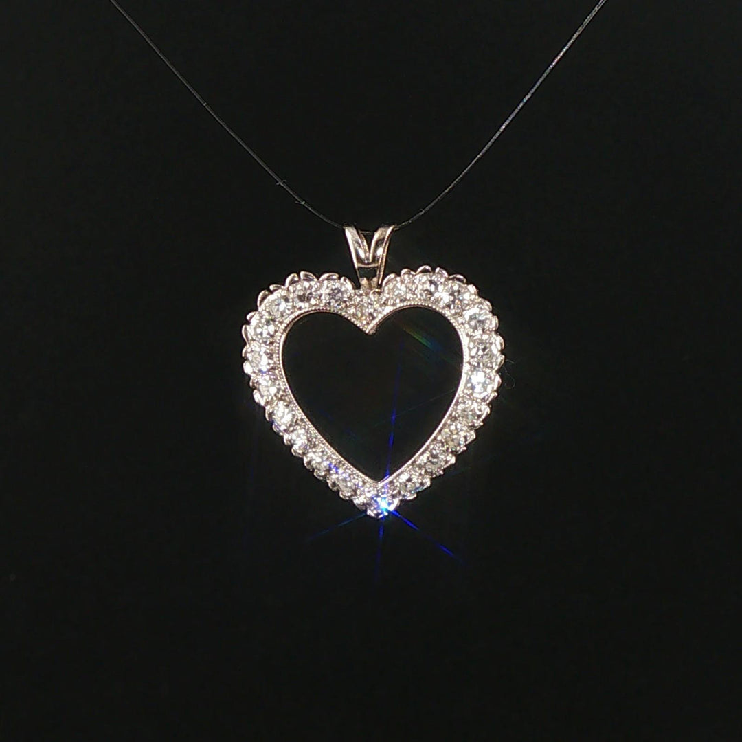14k White Gold and 0.65cttw Diamond Vintage Heart Pendant