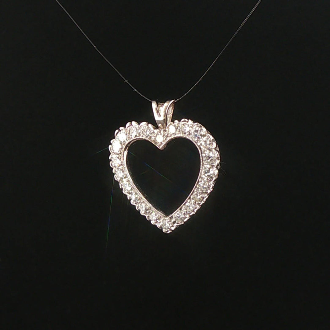 14k White Gold and 0.65cttw Diamond Vintage Heart Pendant