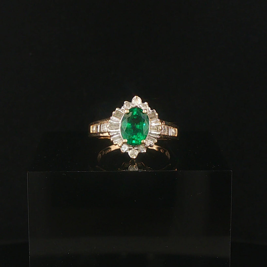 14k Yellow Gold 1ct Emerald and 0.25cttw Diamond Halo Ring Size 5