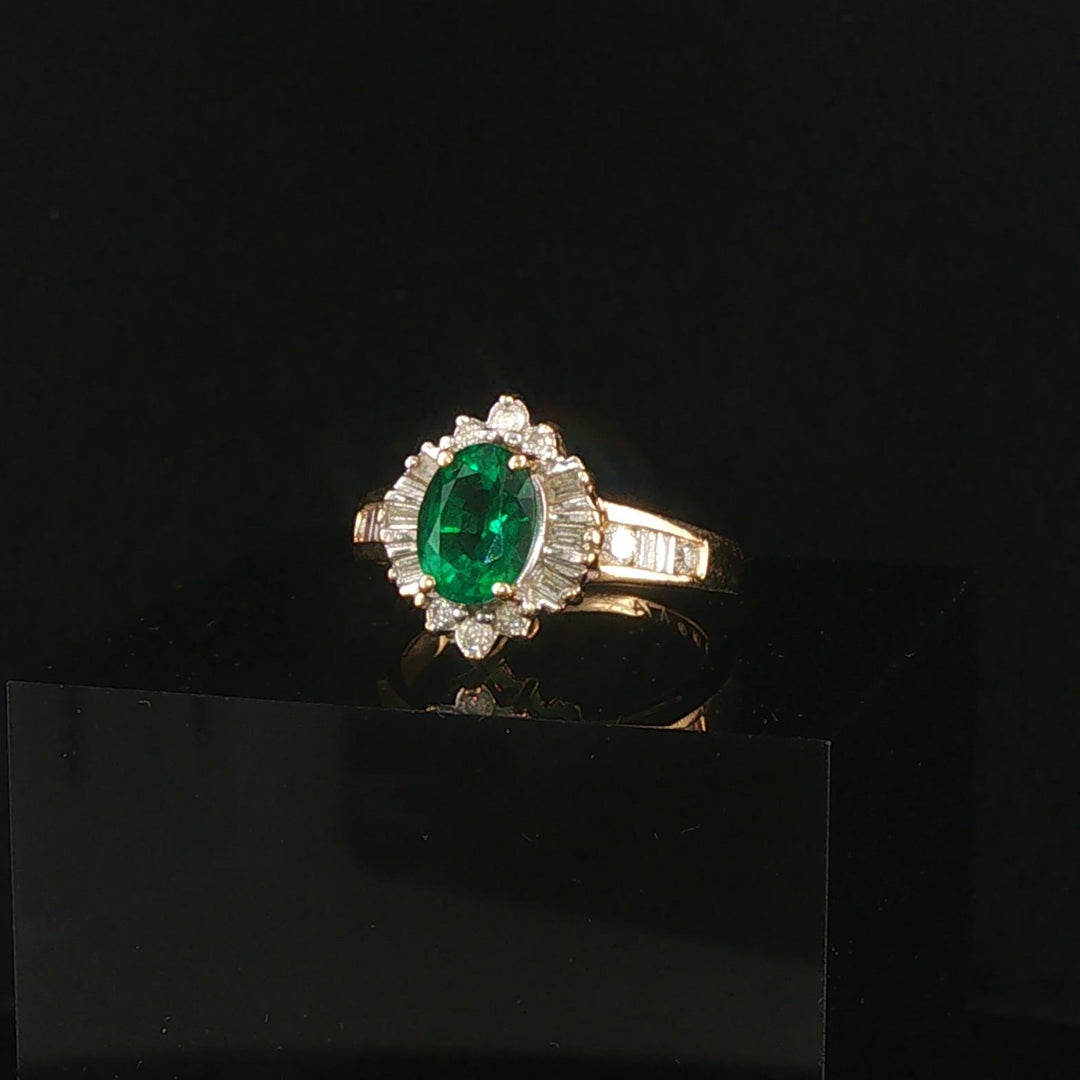 14k Yellow Gold 1ct Emerald and 0.25cttw Diamond Halo Ring Size 5