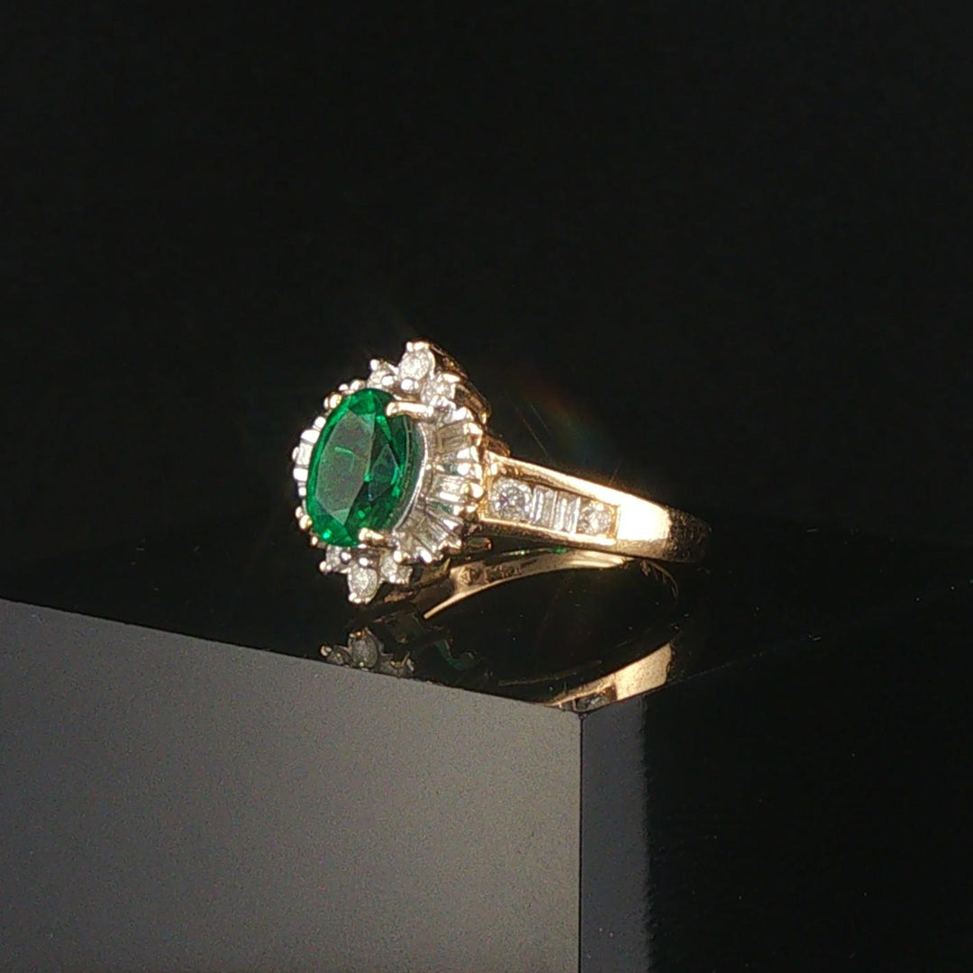 14k Yellow Gold 1ct Emerald and 0.25cttw Diamond Halo Ring Size 5