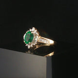 14k Yellow Gold 1ct Emerald and 0.25cttw Diamond Halo Ring Size 5