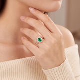 14k Yellow Gold 1ct Emerald and 0.25cttw Diamond Halo Ring Size 5
