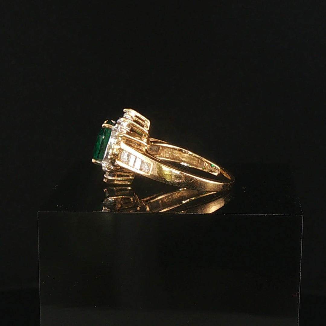 14k Yellow Gold 1ct Emerald and 0.25cttw Diamond Halo Ring Size 5