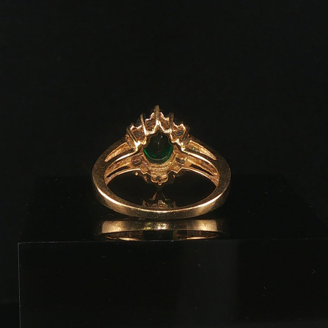14k Yellow Gold 1ct Emerald and 0.25cttw Diamond Halo Ring Size 5