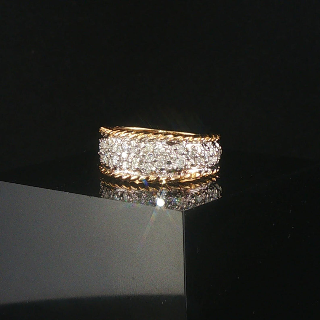 14k Yellow and White Gold 0.35cttw Pave Diamond Vintage Ladies Band Ring Size 7