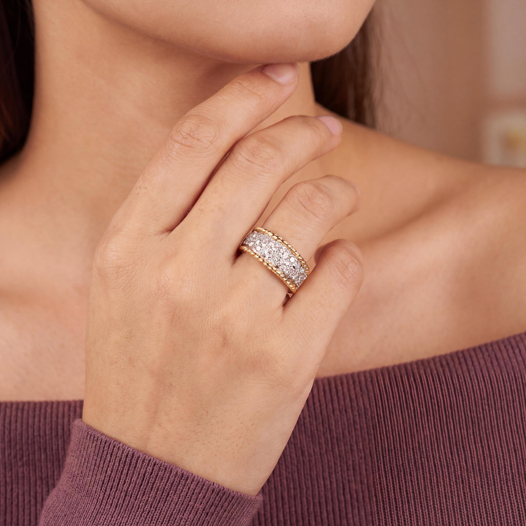 14k Yellow and White Gold 0.35cttw Pave Diamond Vintage Ladies Band Ring Size 7