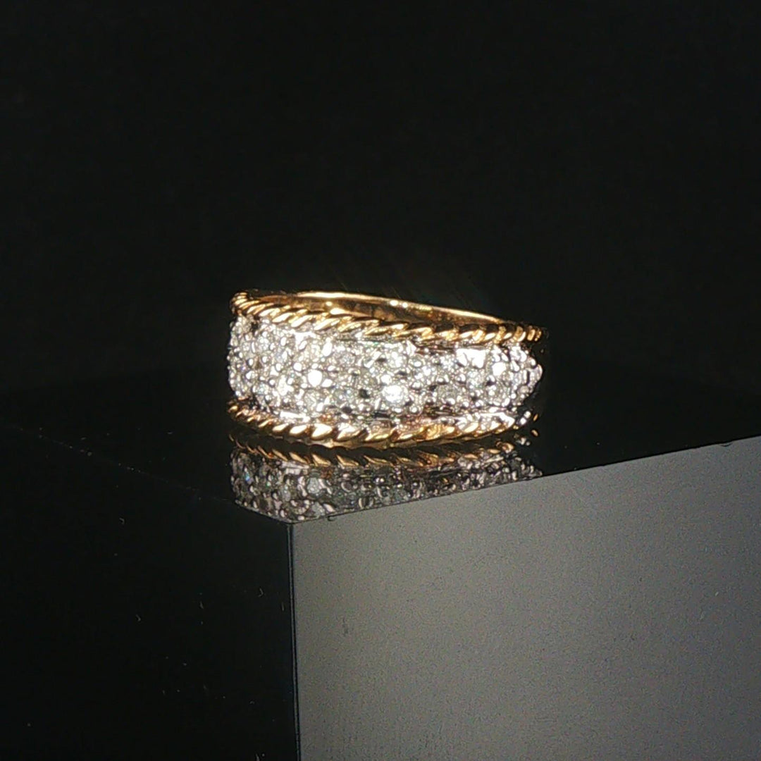 14k Yellow and White Gold 0.35cttw Pave Diamond Vintage Ladies Band Ring Size 7