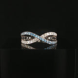 14k White Gold Topaz and White and Black Diamond Crossover Band Ring Size 9.5