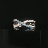 14k White Gold Topaz and White and Black Diamond Crossover Band Ring Size 9.5