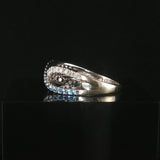 14k White Gold Topaz and White and Black Diamond Crossover Band Ring Size 9.5