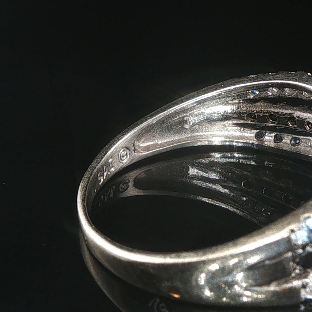 14k White Gold Topaz and White and Black Diamond Crossover Band Ring Size 9.5