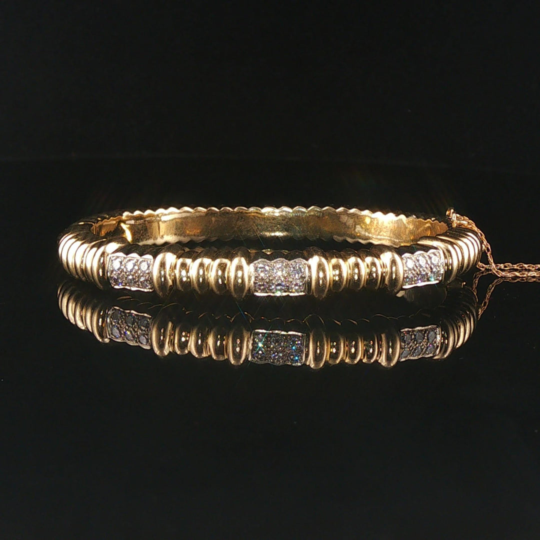 14k Yellow Gold and 0.50cttw Diamond Solid Heavy Bangle Bracelet 6.25"