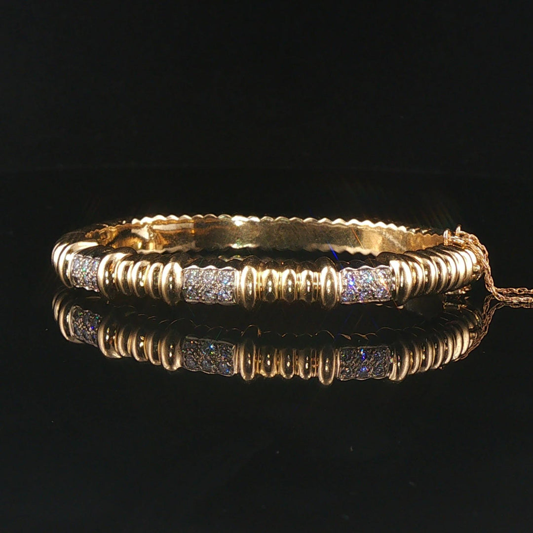14k Yellow Gold and 0.50cttw Diamond Solid Heavy Bangle Bracelet 6.25"