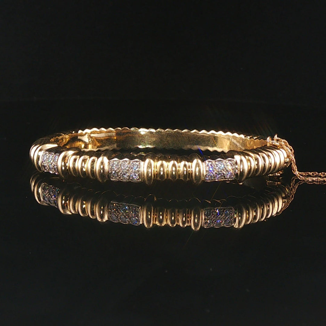 14k Yellow Gold and 0.50cttw Diamond Solid Heavy Bangle Bracelet 6.25"