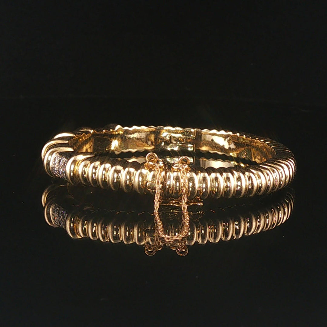 14k Yellow Gold and 0.50cttw Diamond Solid Heavy Bangle Bracelet 6.25"