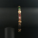14k Yellow Gold 12g Multi Gemstone and Diamond Bar Link Bracelet 7"