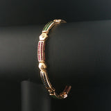 14k Yellow Gold 12g Multi Gemstone and Diamond Bar Link Bracelet 7"