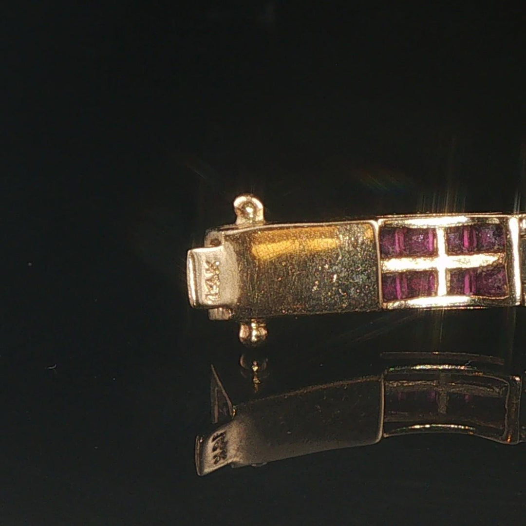 14k Yellow Gold 12g Multi Gemstone and Diamond Bar Link Bracelet 7"