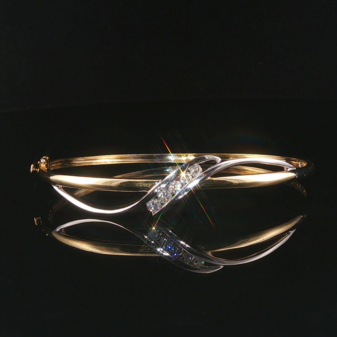 14k Yellow and White Gold 0.50cttw Diamond Fancy Bangle Bracelet 6.75"