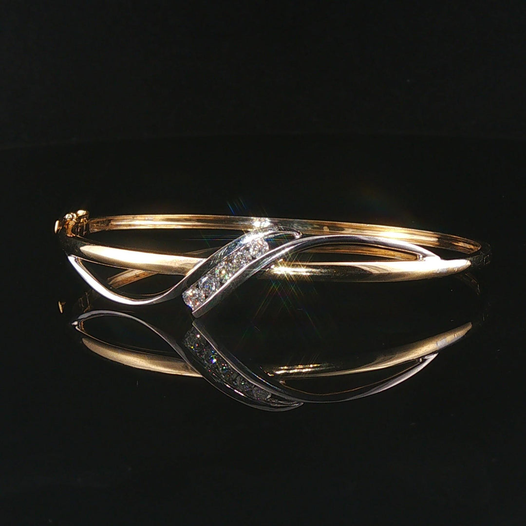 14k Yellow and White Gold 0.50cttw Diamond Fancy Bangle Bracelet 6.75"