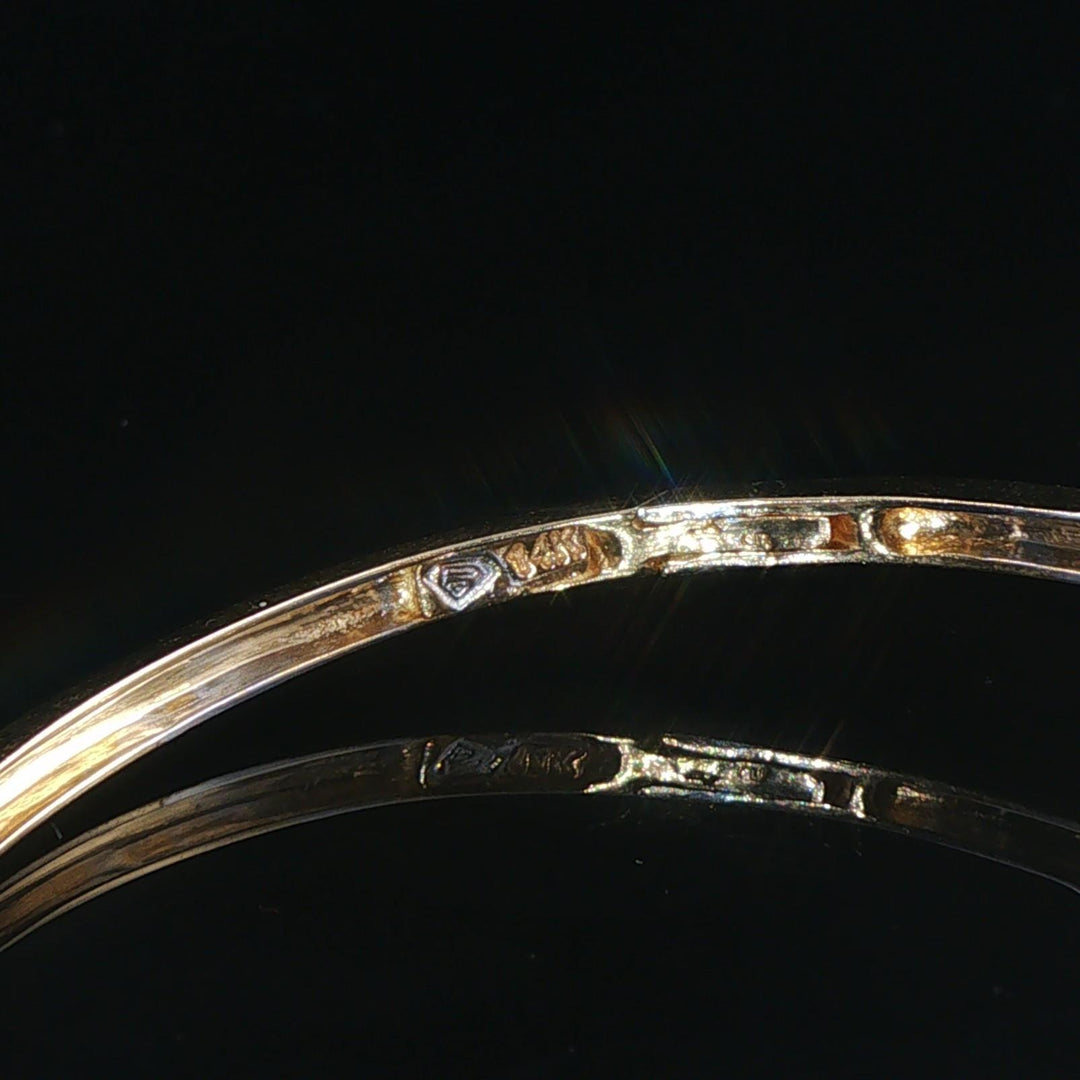 14k Yellow and White Gold 0.50cttw Diamond Fancy Bangle Bracelet 6.75"