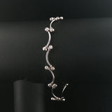 14k White Gold and 0.30cttw Bezel Set Diamond Curved Bar Link Bracelet 7"