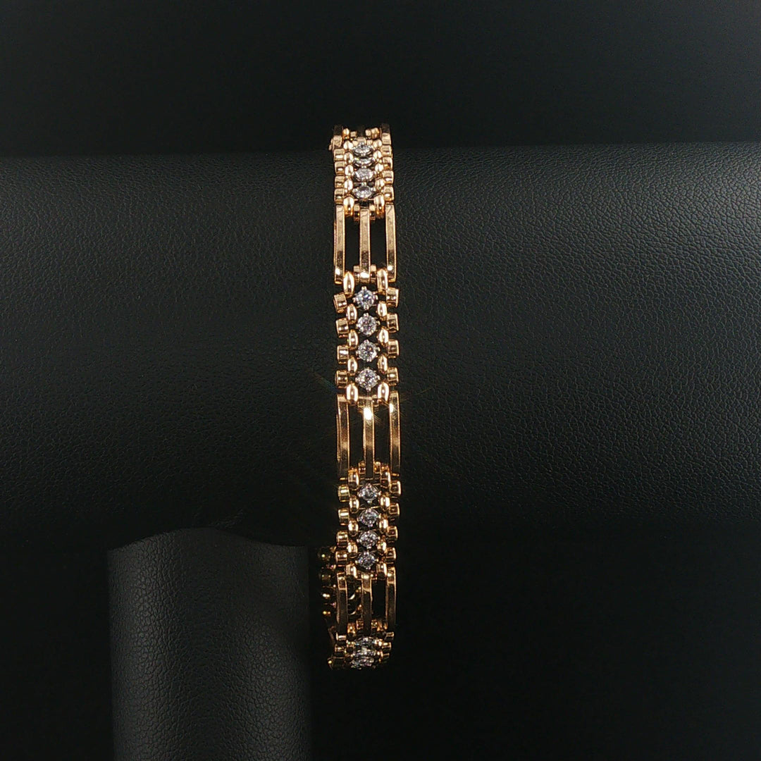 14k Yellow Gold and 0.65cttw Diamond Vintage Fancy Bar Link Bracelet 7.25"