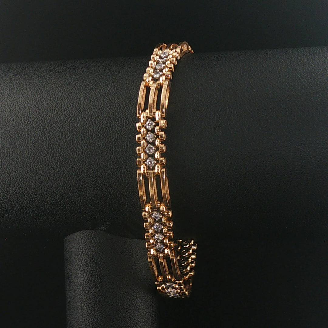 14k Yellow Gold and 0.65cttw Diamond Vintage Fancy Bar Link Bracelet 7.25"