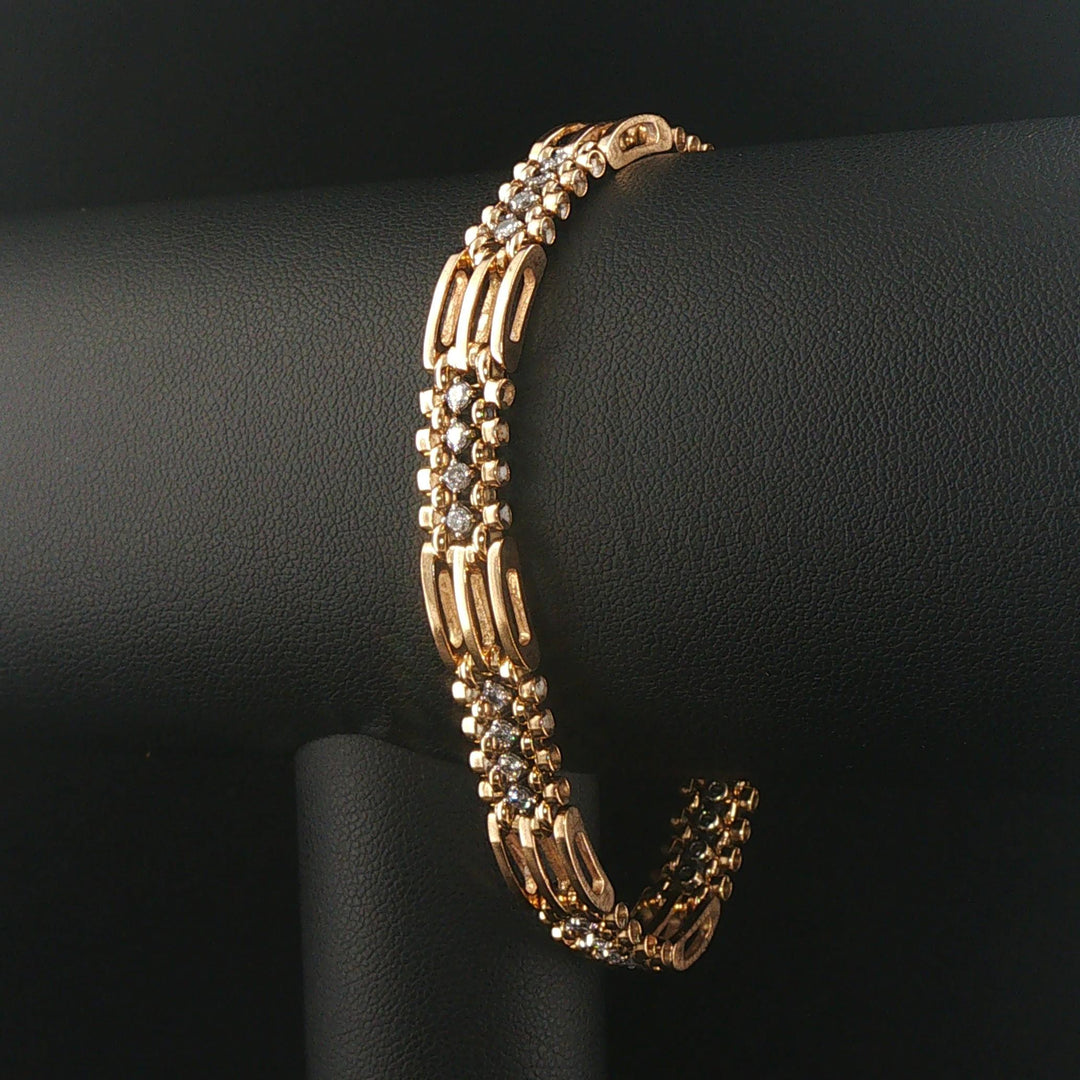 14k Yellow Gold and 0.65cttw Diamond Vintage Fancy Bar Link Bracelet 7.25"