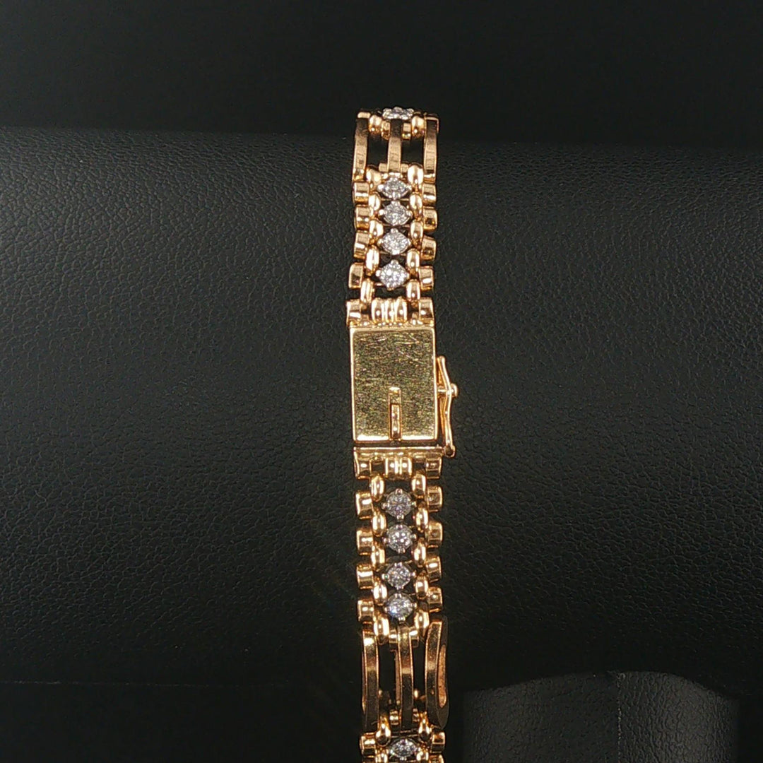 14k Yellow Gold and 0.65cttw Diamond Vintage Fancy Bar Link Bracelet 7.25"