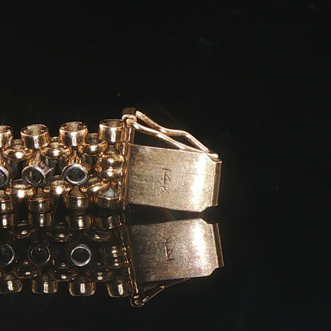 14k Yellow Gold and 0.65cttw Diamond Vintage Fancy Bar Link Bracelet 7.25"