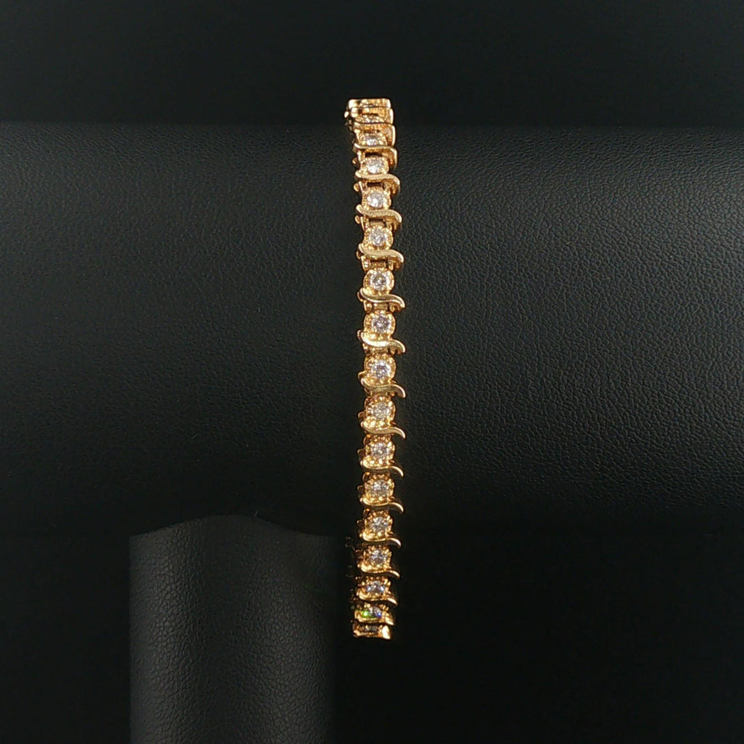 14k Yellow Gold and 1.20cttw Diamond Solid S Link Vintage Tennis Bracelet 7.25"