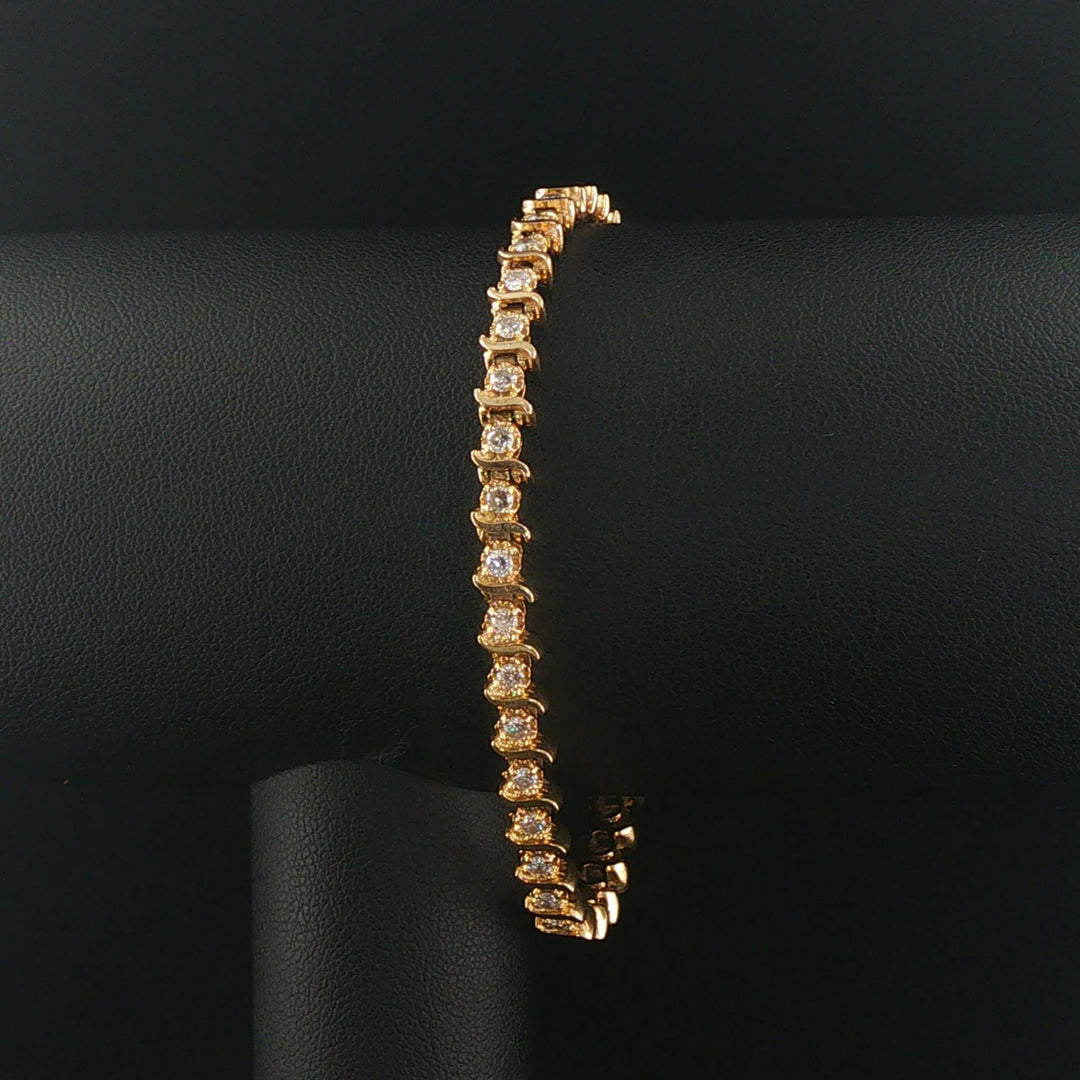 14k Yellow Gold and 1.20cttw Diamond Solid S Link Vintage Tennis Bracelet 7.25"