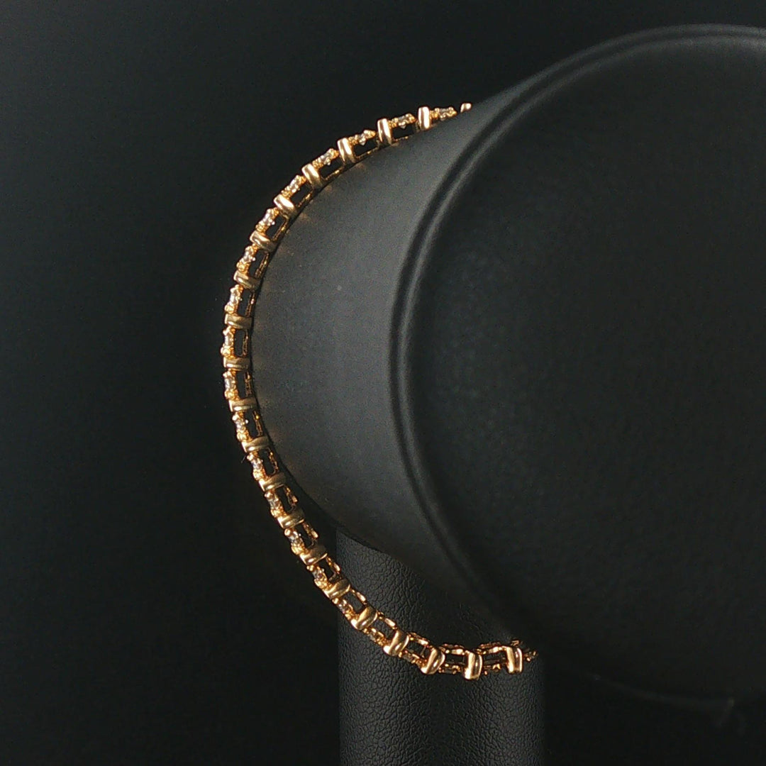 14k Yellow Gold and 1.20cttw Diamond Solid S Link Vintage Tennis Bracelet 7.25"