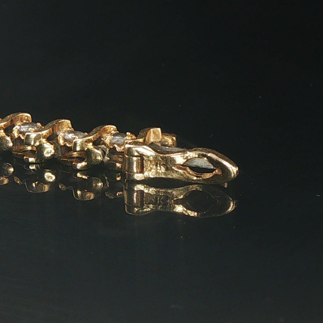 14k Yellow Gold and 1.20cttw Diamond Solid S Link Vintage Tennis Bracelet 7.25"