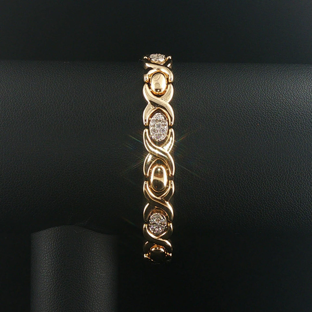 14k Yellow Gold and 0.50cttw Diamond Vintage Hugs and Kisses XO Link Bracelet 7"