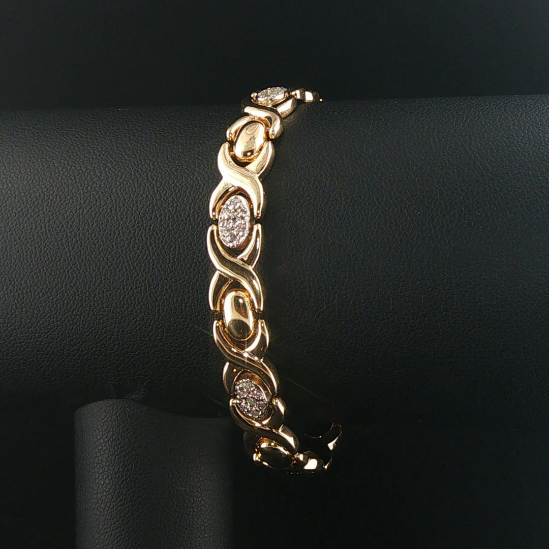 14k Yellow Gold and 0.50cttw Diamond Vintage Hugs and Kisses XO Link Bracelet 7"