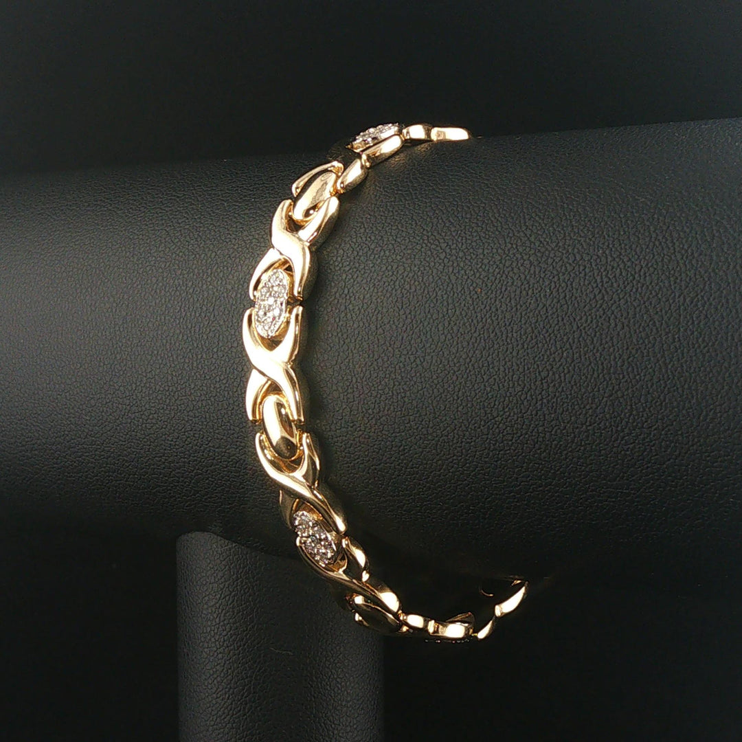 14k Yellow Gold and 0.50cttw Diamond Vintage Hugs and Kisses XO Link Bracelet 7"