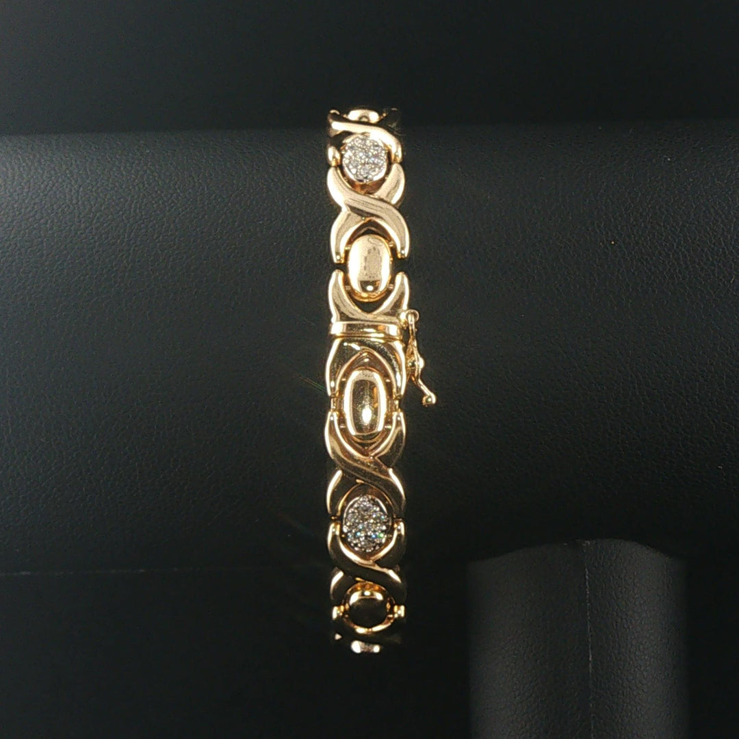 14k Yellow Gold and 0.50cttw Diamond Vintage Hugs and Kisses XO Link Bracelet 7"