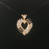 14k Yellow Gold Sapphire and 0.60cttw Diamond Vintage Heart Pendant 1"