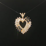 14k Yellow Gold Sapphire and 0.60cttw Diamond Vintage Heart Pendant 1"